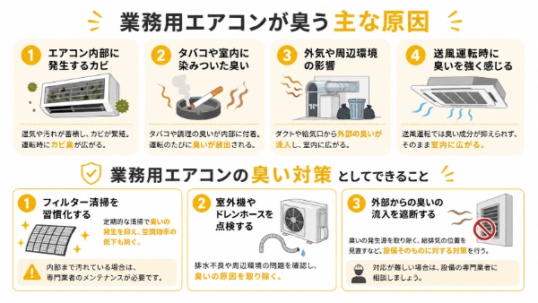 業務用エアコンが臭いときの原因と対策