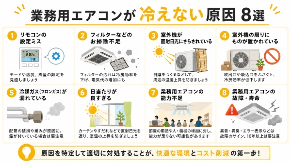 業務用エアコンが冷えない原因図解