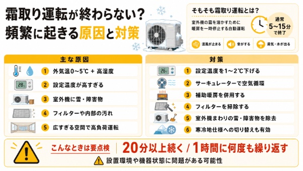 霜取り運転が終わらない・頻繁に発生するときのインフォグラフィック